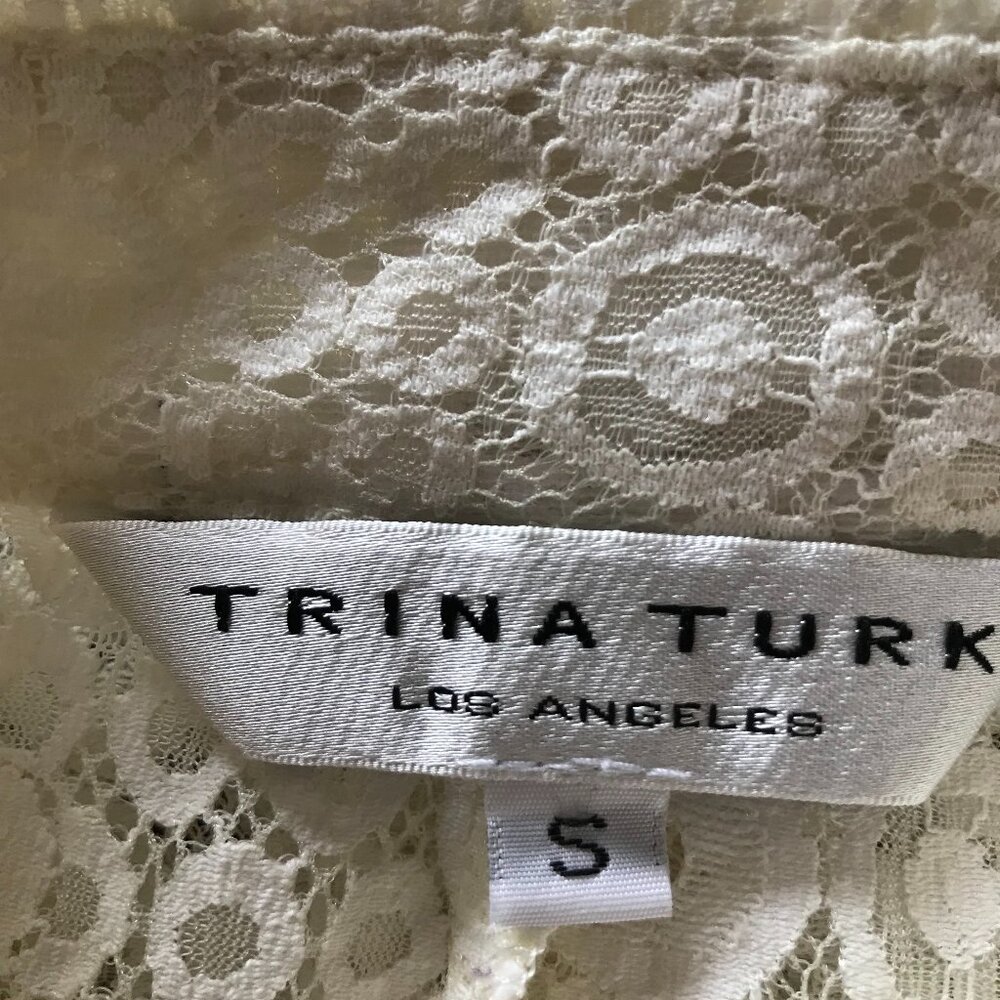 Trina Turk Sheer Lace Button-Down Blouse, Cream See-Thru Top, Size Small - Picture 9 of 15